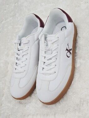 Calvin Klein Women’s White Burgundy Sneakers Size 11 M Casual Lace Up Shoes